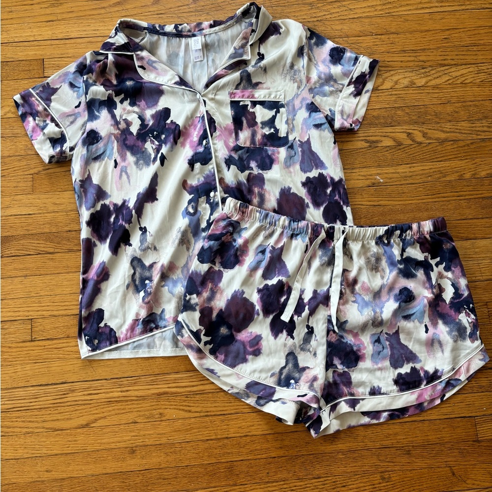 Stars Above Watercolor Pajama Set in Purple and Cream